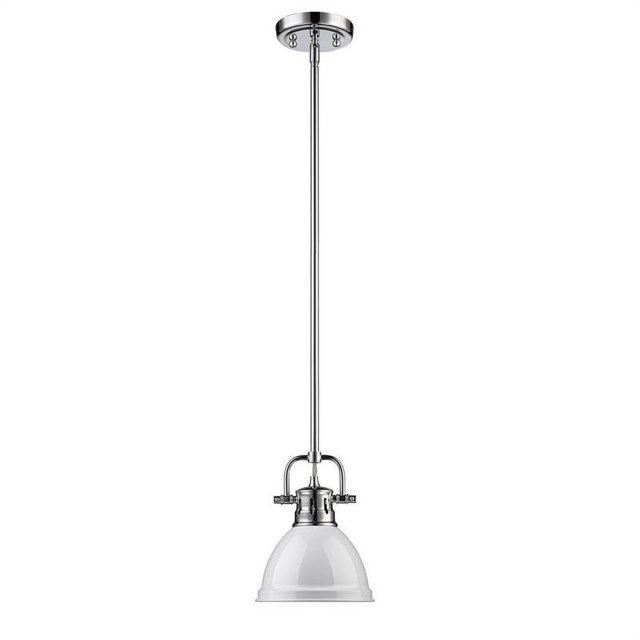 Duncan Mini Pendentif avec Tringle en Chrome avec Abat-Jour Blanc