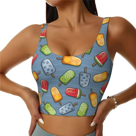 Racerback Sports Bras For Women High Support  Cartoon Fruit Popsicle Print Workout Tank Tops Woman  Workout Yoga Running Bra