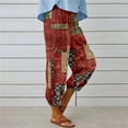 thumbnail image 6 of VNKIDY Womens Vintage Floral Print High Waist Drawstring Elastic Waist Harem Pants Side Pocket Loose Fit Lightweight Casual Trousers For Summer Daily Wear Brown L, 6 of 9