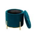 thumbnail image 4 of Velvet Storage Ottoman Round Footrest Stool Button Tufted Gold Legs Living Room Bedroom Teal, 4 of 10