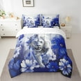 thumbnail image 2 of Lion 7 Piece Comforter Set Full Daisy Flowers Bedding Sets,Navy Blue Ombre Oil Painting Sheet Set with Comforter Graffiti Art Western Animals Butterfly Bohemian Decor, 2 of 4