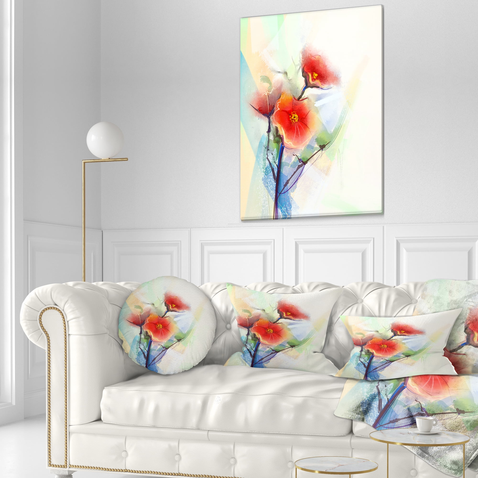 Designart Red Poppy Flowers on Grunge Back - Floral Throw Pillow - 12x20
