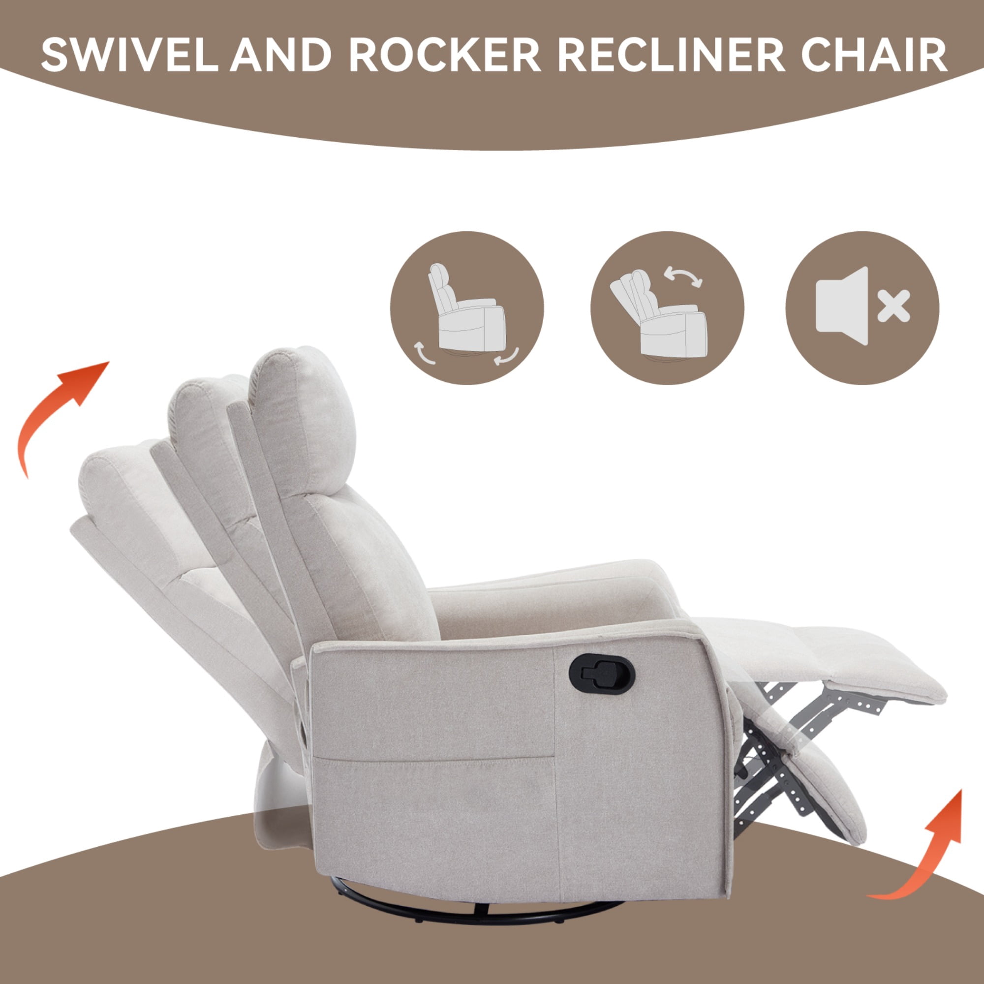 JXXRZ Heated Massage Swivel Rocker Recliner Chair w/ Manual Recline & Breathable Fabric, Beige