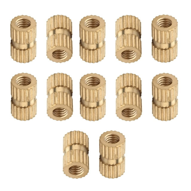 HUGFEGWE M4x12mm Female Thread Knurled Nuts Hx6mm OD Brass Threaded Insert Embedment Nuts Hydraulic Welded Joint Injection Molding Assortment Kit for 3D Printing Injection Molding 30PCS UA824-6575