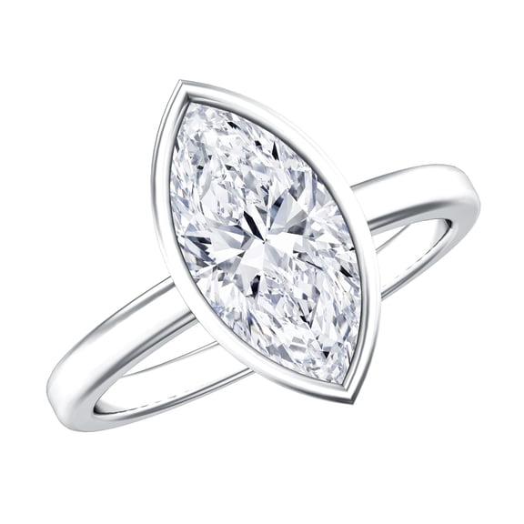 Rosec Jewels 2 Carat Lab Grown Diamond Marquise Engagement Ring (E-VS1 Grade) - IGI Certified Bezel Set Diamond Ring, 925 Sterling Silver, US 4.00
