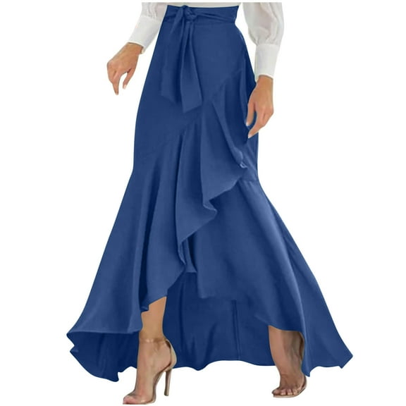 Edvintorg Long Skirts for Women Temperament High Waist Irregular Hem Wrap Maxi Skirt with Bandage Flowy Women's Skirts for Party Workwear