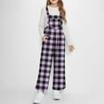 thumbnail image 2 of Girls Plaid Fleece Sleeveless Romper Adjustable Strap Wide Leg Jumpsuit Casual Loose Fuzzy Pockets Winter Outerwear Outfit 5-14Y, 2 of 8