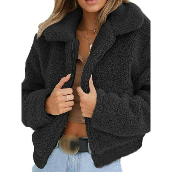 Sunisery Womens Thick Warm Teddy Bear Pocket Fleece Jacket Coat Zip Up Outwear Overcoat