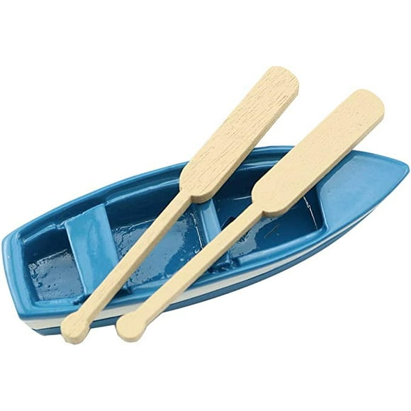 Industrial Lovely Miniature Blue Rowboat Little Plastic Boat Canoe Model with Oars for Miniature Gardens Doll House Cake Topper Decoration