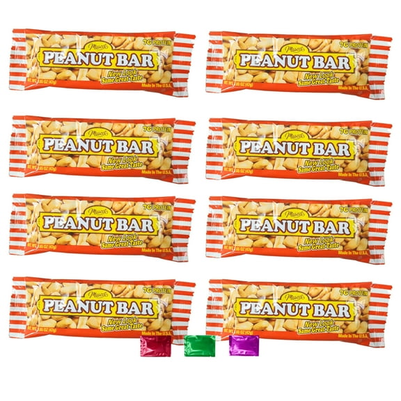 Mascot Peanut Bar Candy 1.65 Oz 8 Pack, Old-Fashioned Crunchy Peanut Candy Bars Individually Wrapped Snack Pack for Party Gift Bag On-the-Go Snacking with Snoep in Beperkte Oplage