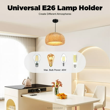 Bamboo Wicker Rattan Pendant Light Fixture Asian Vintage Hanging Ceiling Lamp Wood Color for Living Room