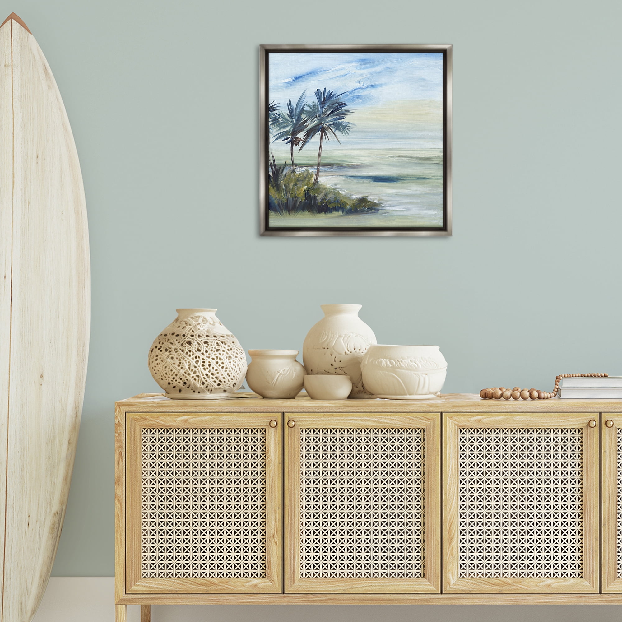 Stupell Industries Windy Palm Trees Nautical & Beach Painting Gray Floater Framed Canvas Art Print Wall Art, 25 x 25