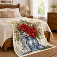 thumbnail image 6 of Winter Poinsettia Blue Chinoiserie Floral Arrangement Christmas, Festive Holiday Scene, Warm Flannel Blanket for Living Room and Reading Nook, Art Lovers Appreciation Gift, Festive Home Decor, 6 of 7