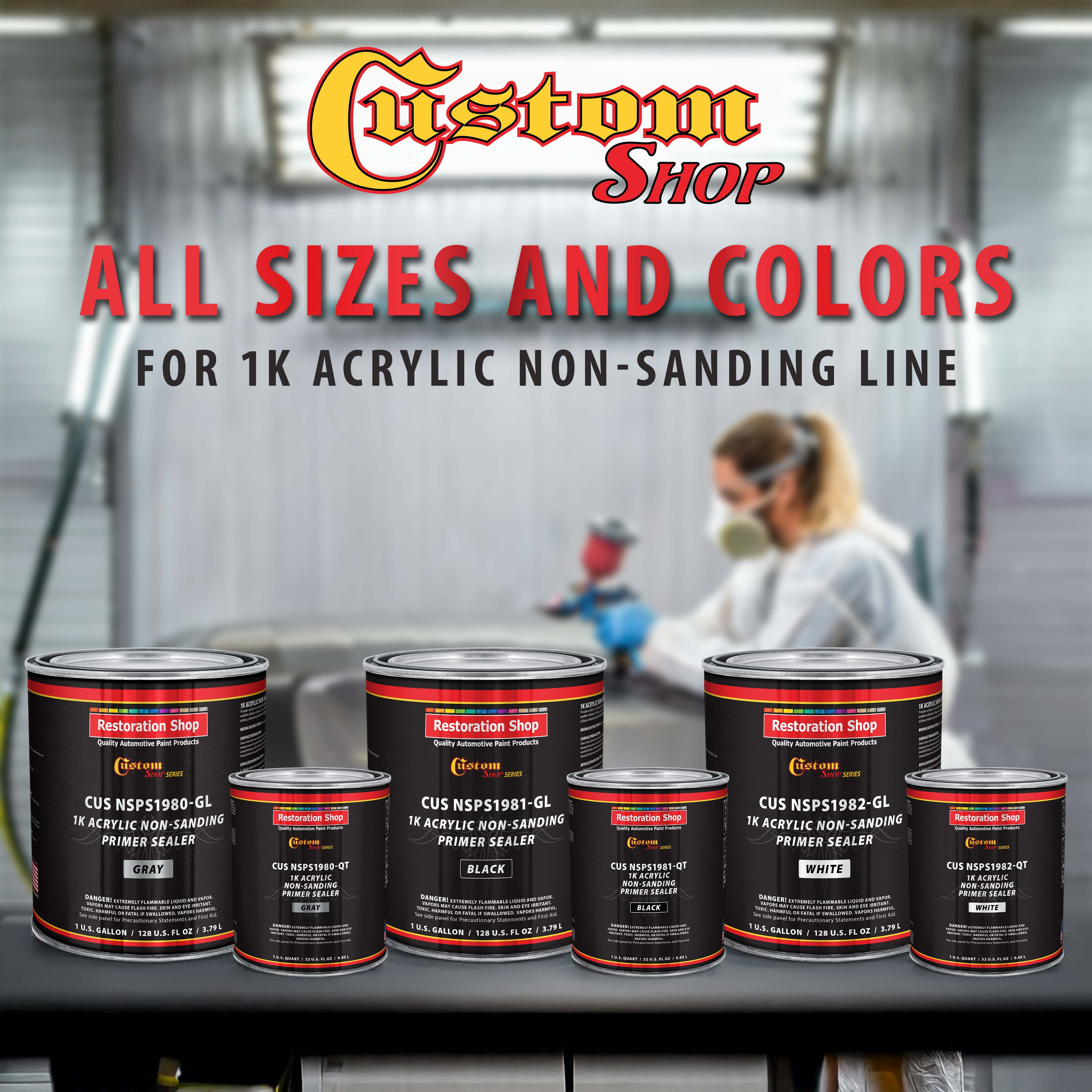 Custom Shop Premium 1K Acrylic Non-Sanding Primer Sealer Paint, Color Gray, 1 Quart - Fast Drying, Ready-To-Spray, Apply Over Automotive Primer Surfacers, Sanded Finishes - Topcoat Urethane, Enamel