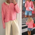 thumbnail image 2 of Womens Striped Knit Sweater Long Sleeve Half Button Pullover Top Oversized Casual Fall Knitwear, 2 of 7
