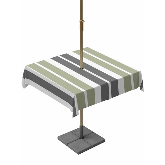 Outdoor Tablecloth with Umbrella Hole, Sage Green Grey Striped Spillproof Waterproof Outdoor Table Cover, Gray Modern Abstract Art Patio Tablecloths for Party/Garden/Picnic, Square 60"x60"
