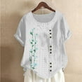 thumbnail image 1 of Blouses pour Femmes, Mode Féminine Imprimée Confortable Ample Manches Courtes Blouse Boutonnée Col Rond Décontracté, 1 of 3