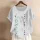 thumbnail image 3 of Blusas de Manga Corta para las Mujeres Impreso Cómodo Suelto Botón Corte Cerradura Casual Cuello Redondo Superior, 3 of 3