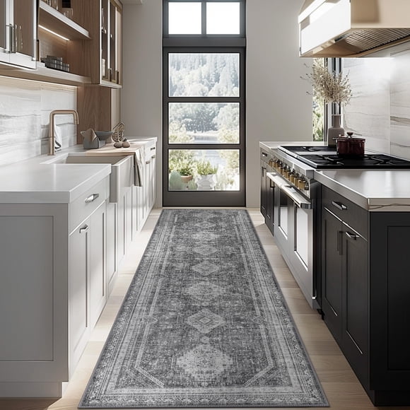 GENIMO 3x8 Non Slip Hallway Runner Rug, Machine Washable, Thin & Low Pile Lightweight for Kitchen, Laundry, Entryway, Bedroom & L