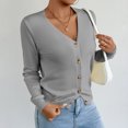 thumbnail image 6 of ClodeEU Women's Long Sleeve V-Neck Knit Cardigan Sweaters,Button Down Knitwear Outwear Tops ,Fall Tops Clothes Trendy Gray,Womens Plus M, 6 of 8