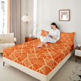 thumbnail image 4 of Homewish Vintage Square Abstract Bed Sheets, Fashion Stripes Ombre King Sheets, Orange Gold Minimalism Sheet Set, Ultra Soft Bedroom Decor, 4pcs, 4 of 7