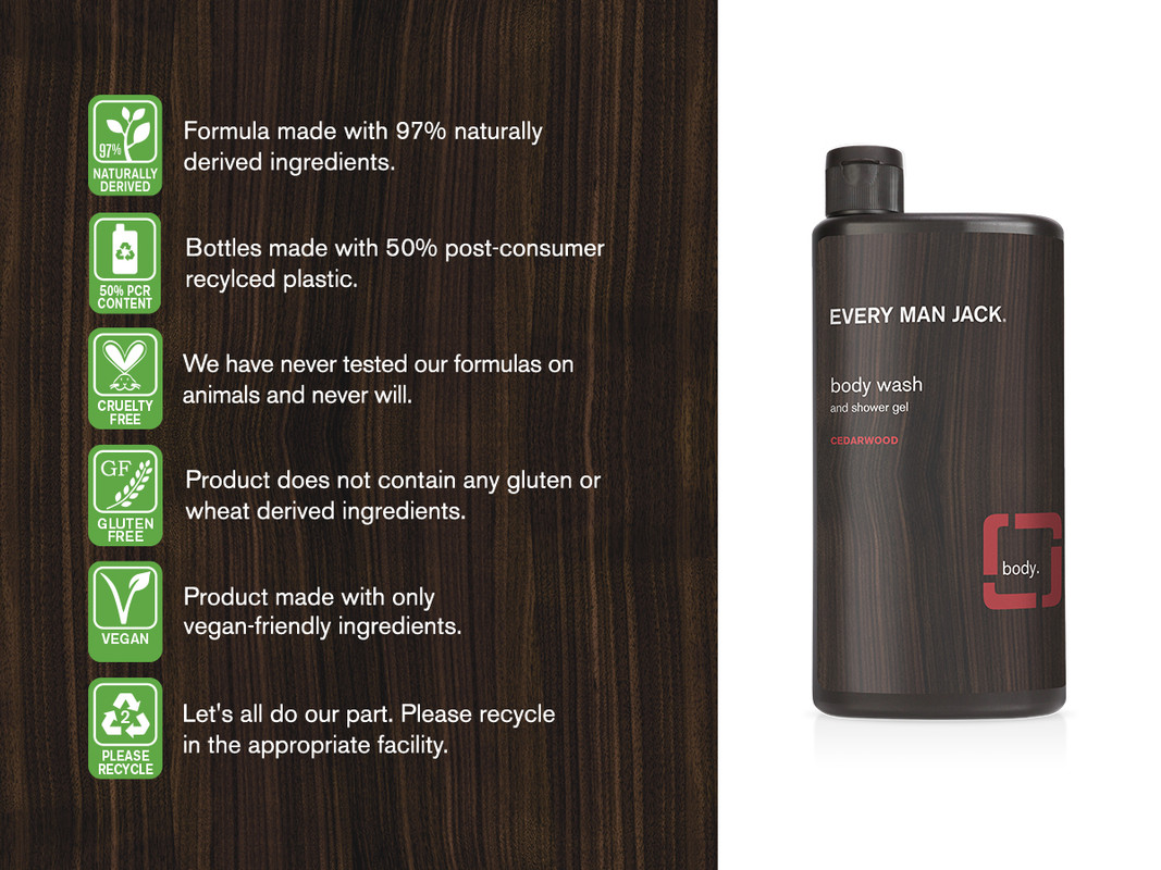 Every Man Jack Men's Body Wash Ceadarwood, 16.9 oz