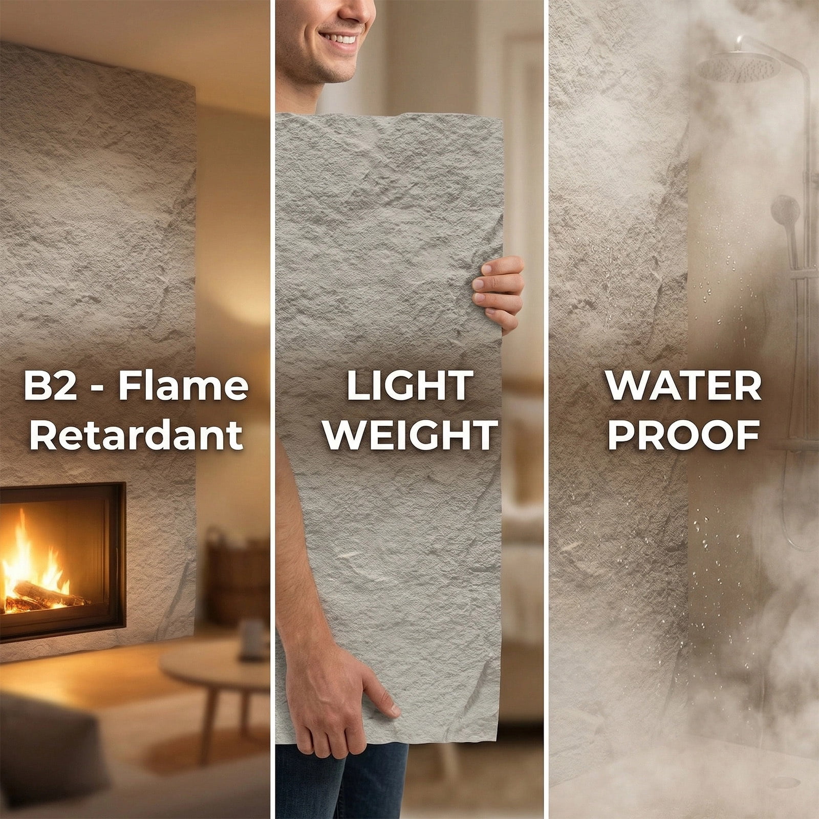 Easy4Home 4Pcs 48"x24" 3D Faux Stone Wall Panels Imitation Decorative Wall Tiles for Interior Wall Decor, Stone Gray