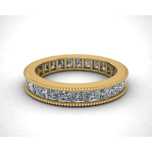 Natural 2.70Ct Princess Cut Diamond Channel Set Milgrain Women's Anniversary Wedding Eternity Band Ring Solid 14k Yellow Gold I SI2