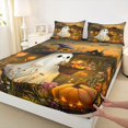 thumbnail image 4 of Manfei Halloween Ghosts Bed Sheets,Fall Pumpkins Full Size Sheets,Black,4-Piece,1 Flat Sheet, 1 Fitted Sheet and 2 Pillowcases, 4 of 6