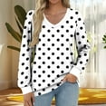 thumbnail image 2 of Dasayo White Women's Tops V-Neck Long Sleeve Dressy Blouses Fall Polka Dot Vacation Shirts Tshirts for Women S, 2 of 5