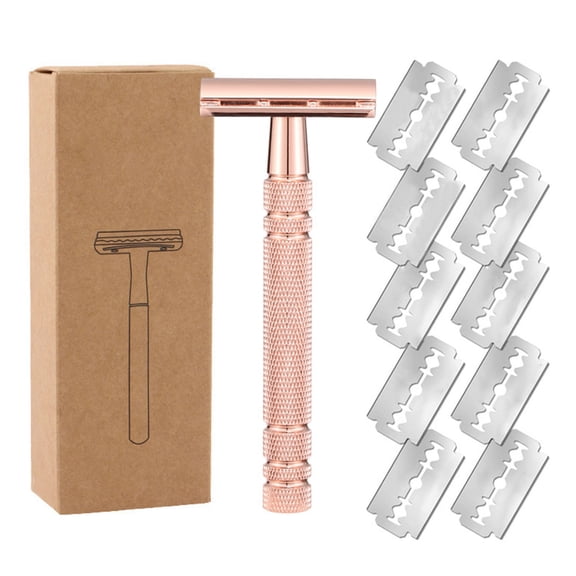 Matte Rose Gold Safety Razor, Single Blade Razors for Women, Reusable Metal Razor, with 10 Stainless Steel Double Edge Blades, Eco-friendly, Smooth & Close Shave, Plastic Free