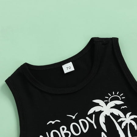 

nsendm Toddler Boys Girls Sleeveless Cartoon Letter Printed Vest T Shirt Tops Shorts Outfits Knitted Baby Clothes for Boys Childrenscostume Black 12-18 Months