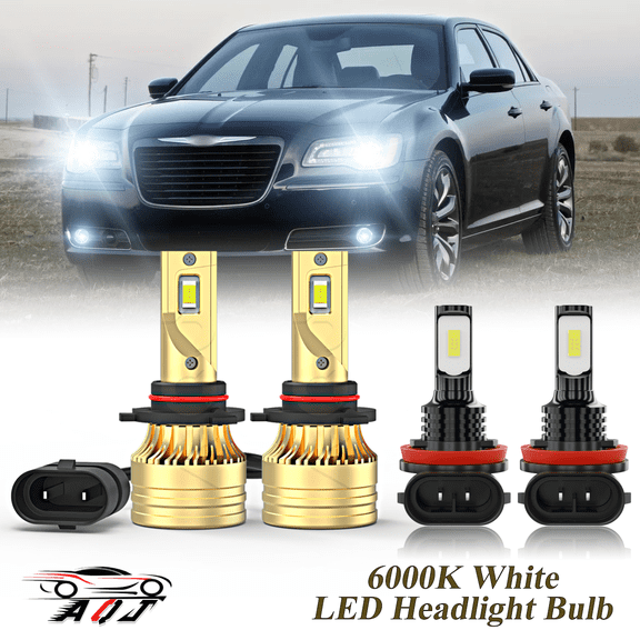 LED Headlight Bulb for 2011 2012 2013 2014 2015 Chrysler 300 - 100,000LM Super-Bright 6000K White, High/Low Beam  Foglight Bulbs Combo，Plug & Play, Pack of 4