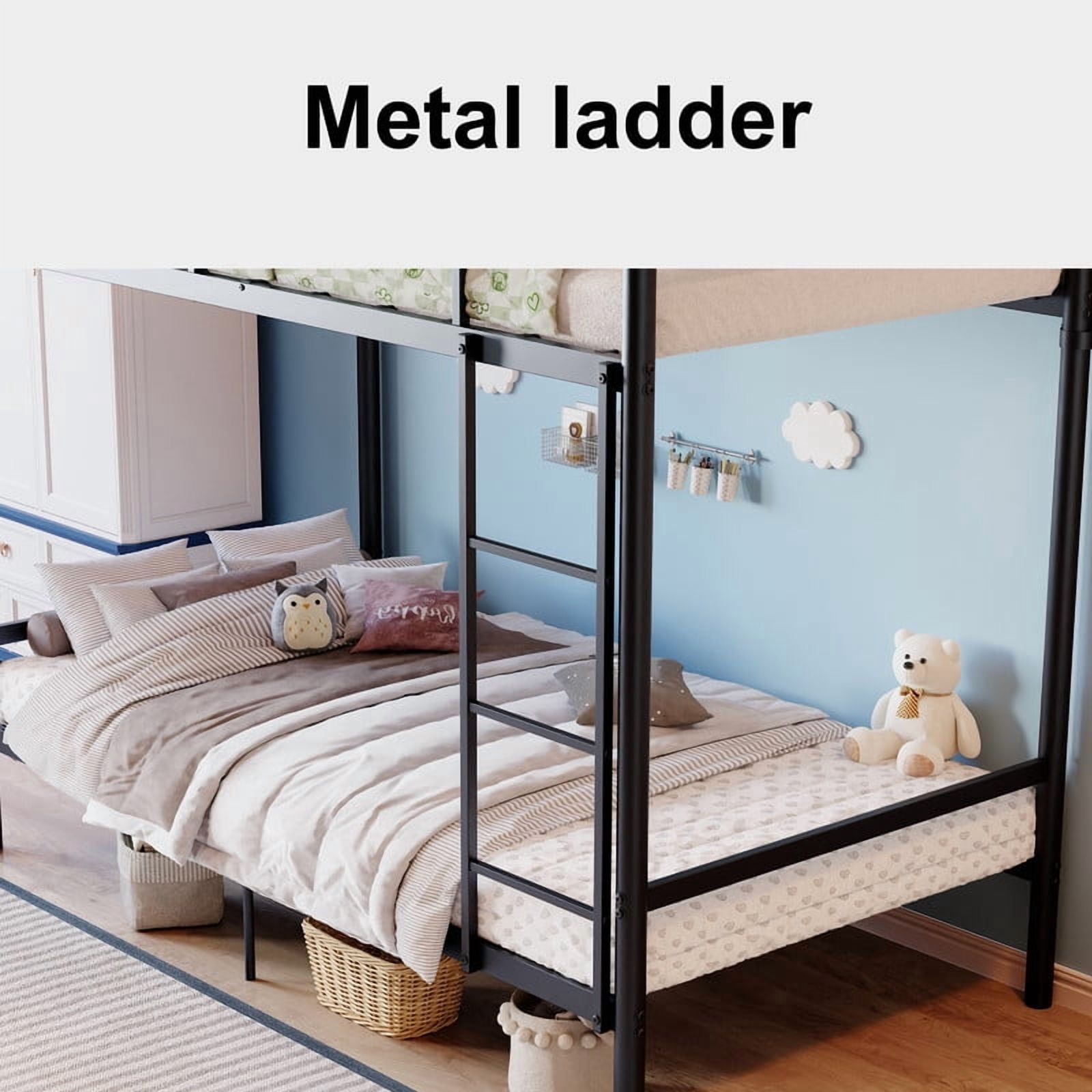 avobird Metal bunk bed (Twin size), suitable for children/teenagers/adults, 11.3-inch high guardrails, 11 crossbars, 770 lbs, storage space under the bed, black.