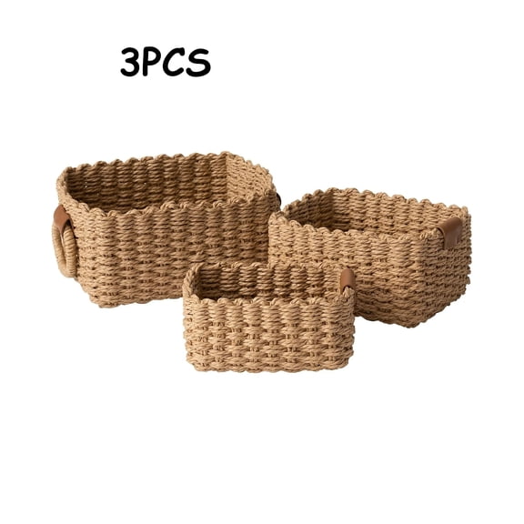 3pcs/1pc Woven Storage Basket, Paper Rope Storage Basket with Handle Small Woven Basket for Organising Decorated Gift Basket