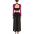 thumbnail image 3 of Raenseen Women Lyrical Dance Outfits Sets Sequins Rhinestones Crop Top with Mesh Sheer Pants Hot Pink L, 3 of 5