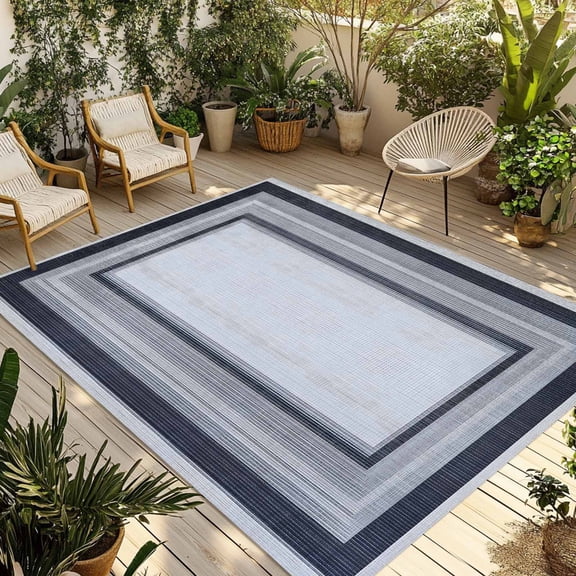 Black Grey Gradient Outdoor Rug 3x5 Ft - Reversible Patio Rug Outdoor Camping Rugs, Gray White Square Geometric Washable Indoor Outdoor Area Rugs, Non-Slip Outdoor Carpet Runner for Deck/Porch