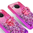 thumbnail image 4 of Spy Case for T-Mobile Nokia X100 Ring Kickstand Liquid Glitter Diamond Phone Case Cover w/Tempered Glass Screen Protector - Hot Pink/Purple, 4 of 5