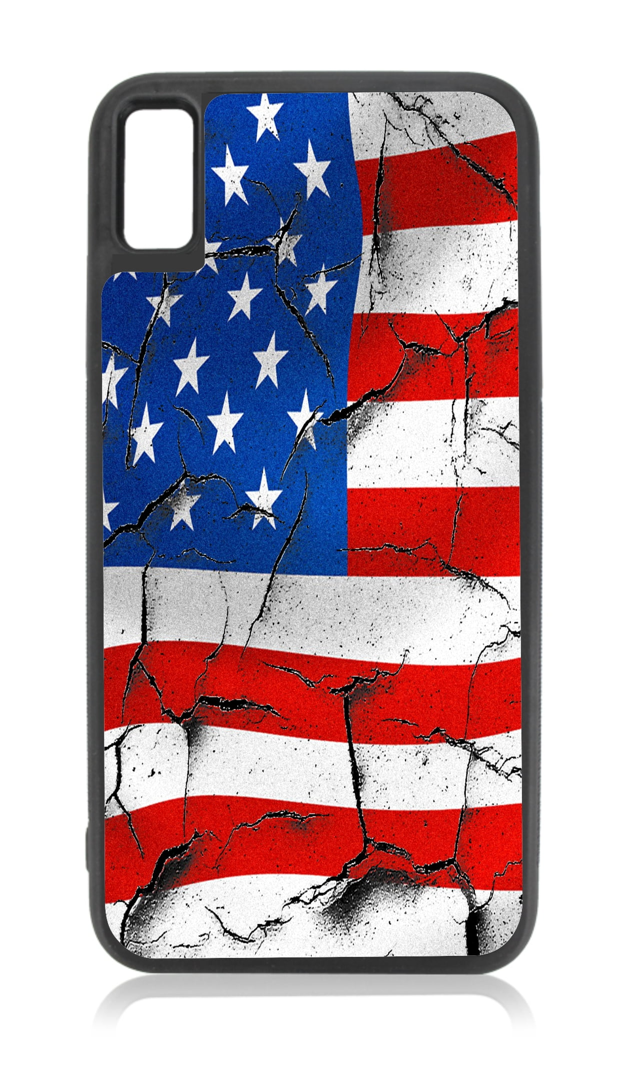 Flag US Cracked USA American Flag Print Design Black Rubber Case for