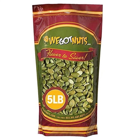 We Got Nuts Unshelled Raw Pumpkin Seeds, Kosher, 5 lb, 80 oz, Resealable Bag