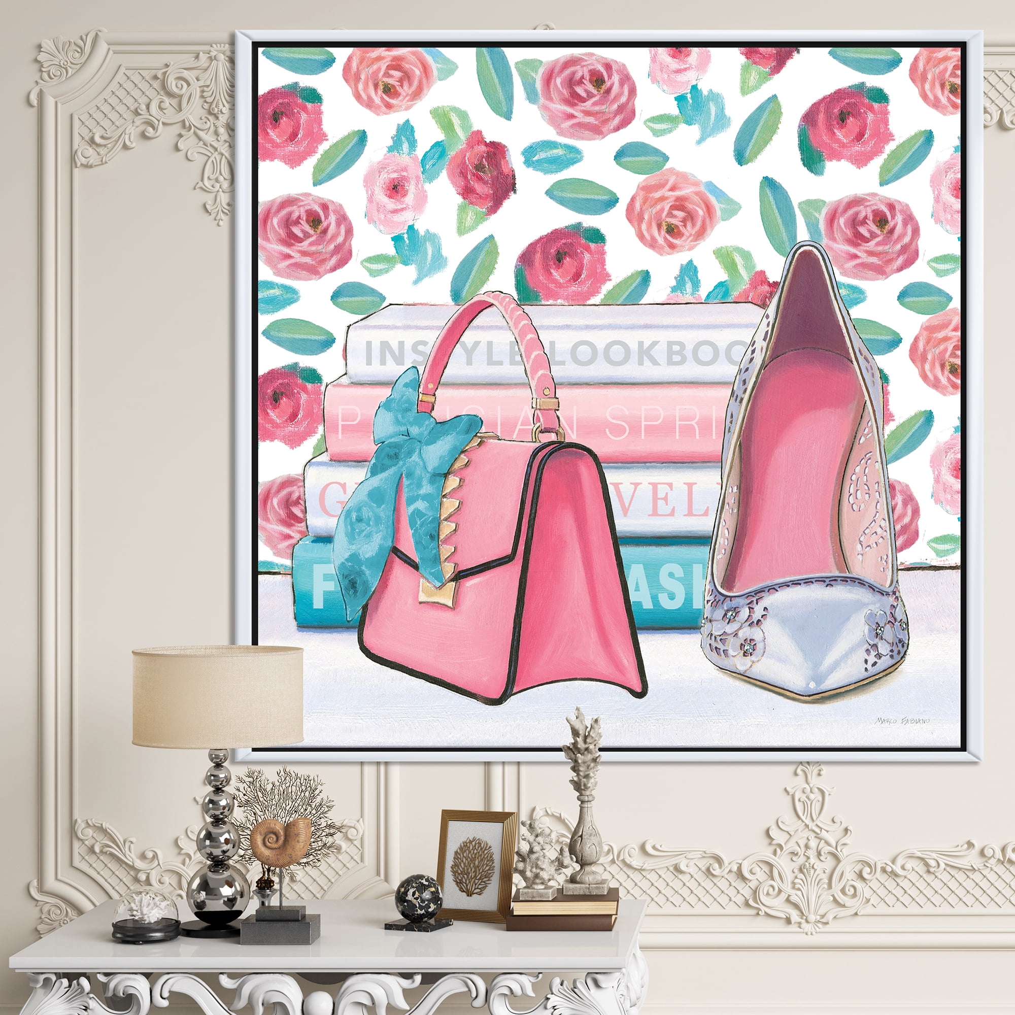 Designart ' Pink Fashion high heels I ' Posh & Luxe Framed Canvas