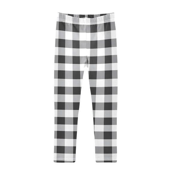 Black White Grey Plaid Pattern Printed Leggings Yoga Pants for in 4t to 10t