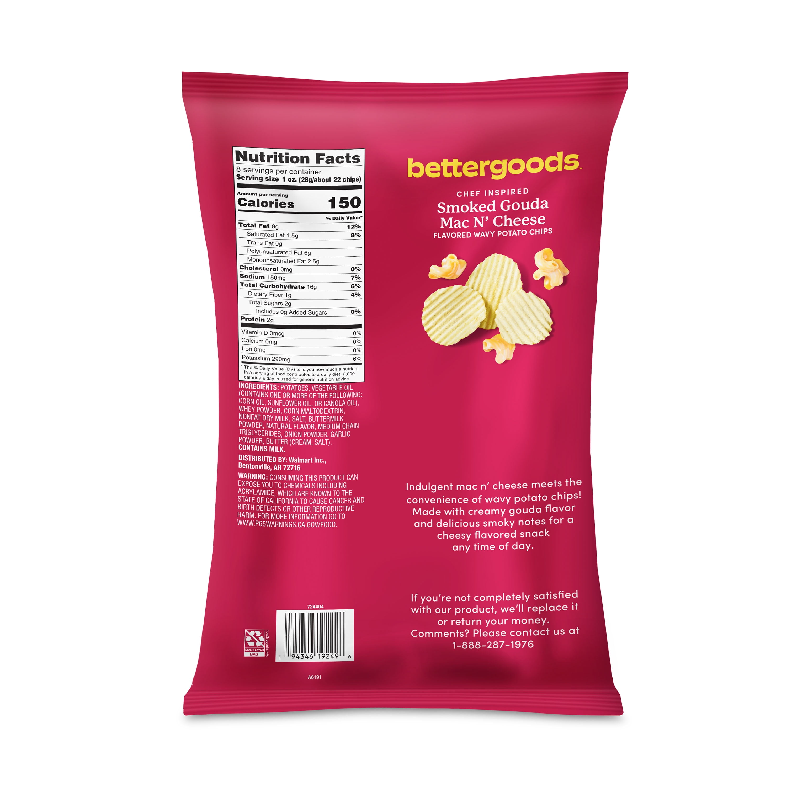 bettergoods Chef Inspired Smoked Gouda Mac N' Cheese Flavored Wavy Potato Chips, 8 oz