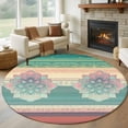 thumbnail image 3 of 8ft Washable Large Round Rug, Ethnic Boho Floral Non-Slip Circle Area Rug for Living Room Dining Room, Turquoise Pink Beige Gradual Stripe Indoor Floor Mat for Home Decor, 3 of 9