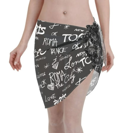 Adobk Women Beach Sarong Bathing Suit Travel The World Print Wrap Skirt Sheer Bikini Swimsuit Cover Ups For Swimwear