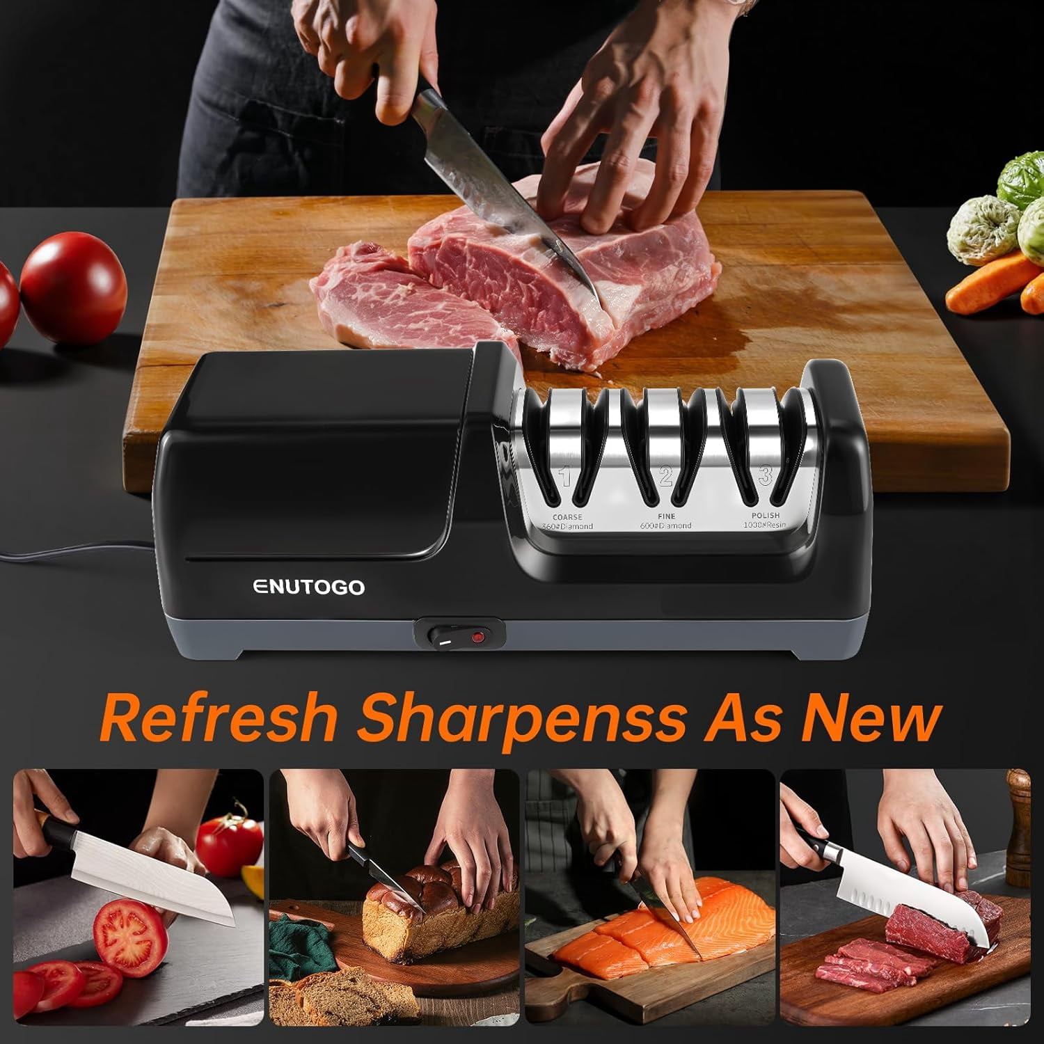 Professional 3-Stage Electric Knife Sharpener with  Abrasive for Kitchen Knives