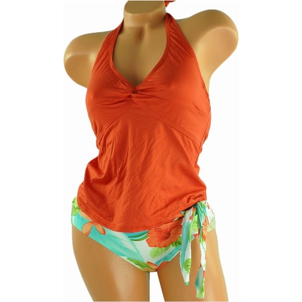 Tommy Bahama Tankini de 2 piezas con parte inferior floral sólida para mujer, rojo, XS