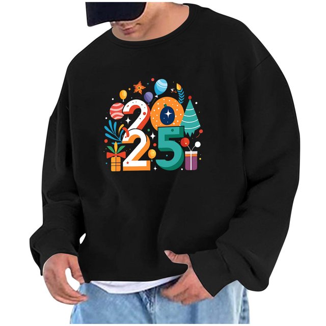Sudadera sin capucha para hombre, sudadera con estampado del año 2025, jersey de cuello redondo, manga larga, para ejercicio, sin sombrero, abrigo, sudadera con capucha, blusa de poliéster para hombre