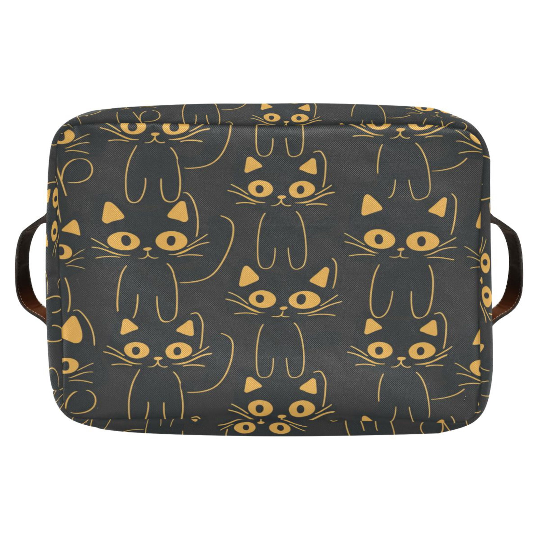 Black Cats Lines Storage Bins with Handle Fabric Organizer Basket Foldable Box 2 Pack 14.2x10.2x8.3