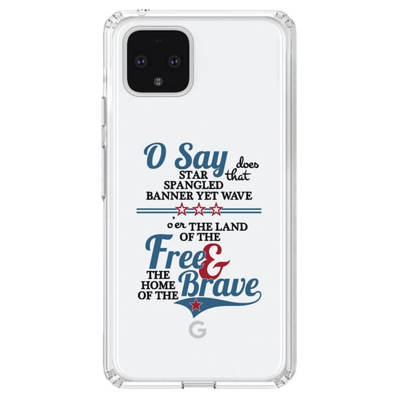 DistinctInk Clear Shockproof Hybrid Case for Google Pixel 4 XL (6.3" Screen) - TPU Bumper Acrylic Back Tempered Glass Screen Protector - Star Spangled Banner - Home of the Brave